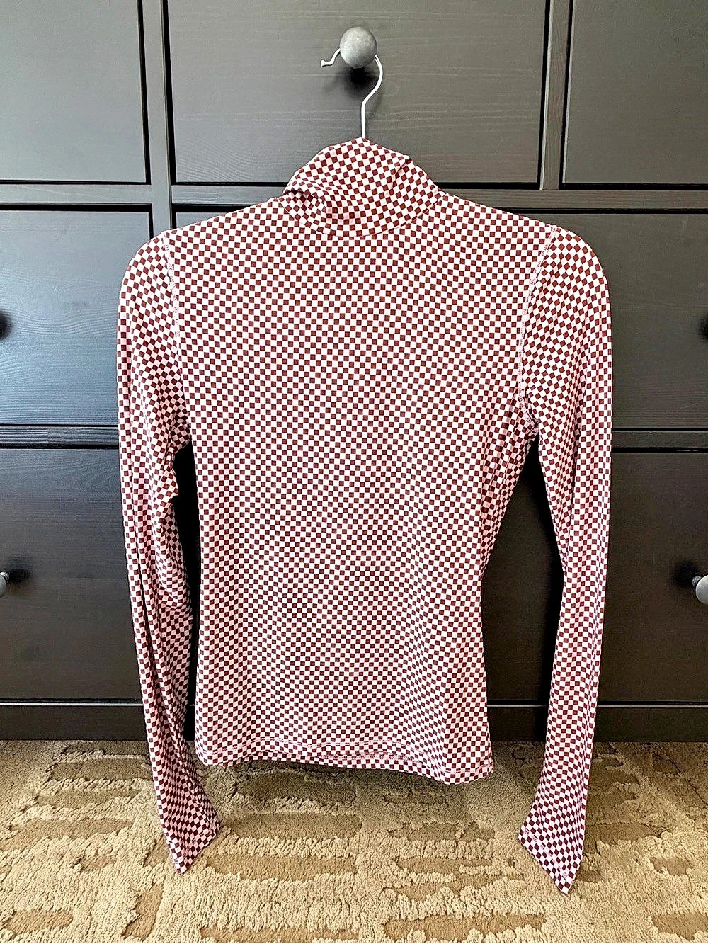 Levi's Second Skin Checkered Mock Neck Top Brown & Light Pink XS Like New
